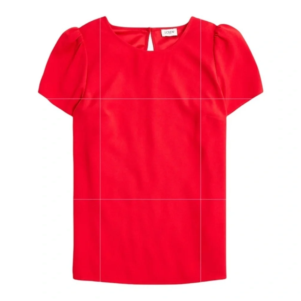 NEW J. CREW FACTORY Short-sleeve crepe top puff‎ sleeves in Red Size Large